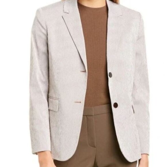 Theory | Classic Shrunken Seersucker Striped Jacket Blazer Coastal Beige Plus 16 - Picture 1 of 7
